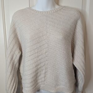 Yarn & Sea Women's Pullover Cream Soft Fuzzy Sweater, Size Medium